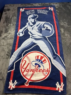 Toalla de playa vintage de los New York Yankees azul rojo MLB béisbol algodón Y2K años 2000 Foto 1 de 4