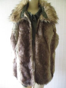 IMAN OLIVE GREEN /BROWN 2 PC SLEEVELESS ZIP UP FAUX FUR VEST SIZE 1 X - NWT - Picture 1 of 10