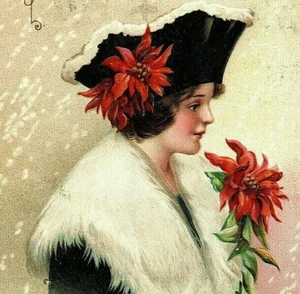 c1900 Lovely Lady White Fur Christmas Ellen Clapsaddle 3597 Signed Postcard 5449 - Picture 1 of 3