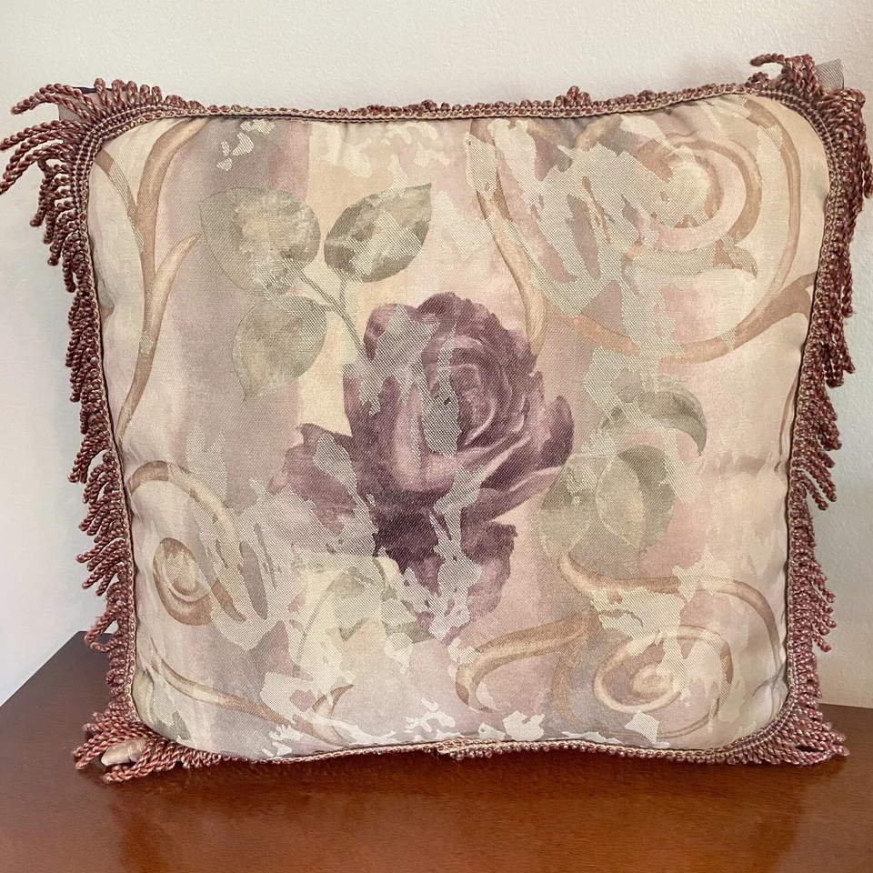 Croscill Chambord Cassis Fringe Throw Pillow Amethyst Purple Damask Floral 17” # - Image 1 of 4
