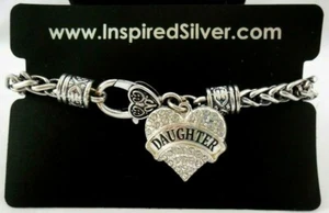 NEW Heart Bracelet ~ Inspired Silver ~ Daughter Pave Heart Charm - Picture 1 of 2