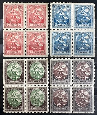 Latvia, Latvija, Sc 70-73; Mi 42A-45A MH/* block of four - Image 1 of 2