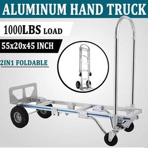 1000 Lbs Aluminum Hand Truck 2 in 1 Heavy Duty Convertible Folding Dolly Cart - Picture 1 of 15