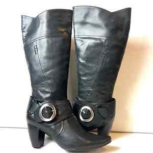 Spring Step Georgie Black Leather Heel Zip Up Knee High Boots Women EU 39 US 8.5