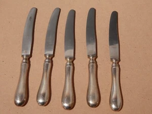 ANTICHE POSATE SET 5 COLTELLI DA DESSERT MANICI ARGENTATI BERNDORF KRUPP ANNI 20 - Imagen 1 de 8