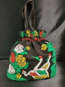 Vintage Beaded Crane Handbag Paris Tag Shoulder Bag - Picture 1 of 12