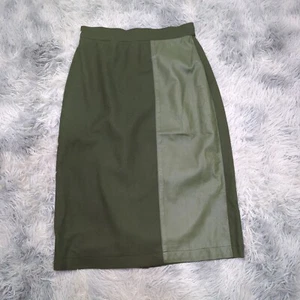 Genny Vtg Wool Leather Pencil Skirt Womens IT 40 US 6 Green 80s Made in Italy - Picture 1 of 16