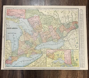 "Mapa 1900 Ontario y Manitoba 11X14,5"" antiguo a todo color 124 años ATLAS-MAP - Imagen 1 de 16