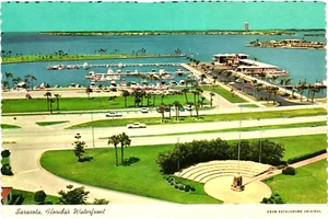 FL Postcard View Across Sarasota Bay Waterfront Marina Bayfront Drive Bird Key - Picture 1 of 2