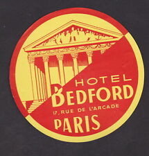 Ancienne étiquette de bagage  France BN100309 Hôtel Bedford Paris 