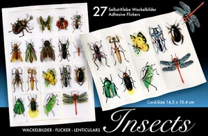 27 INSEKTEN WACKELBILDER SELBSTKLEBEND auf KARTE 1960er FLICKER wie VARI VUE - Bild 1 von 3