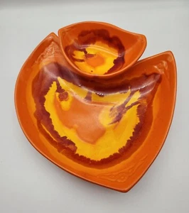 Vintage MCM Maurice of California Orange/Yellow Glazed Snack/Dip Tray - Picture 1 of 5