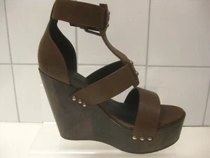 ALL SAINTS MULES SANDALS 4 37 PLATFORM wedge high heel brown leather gladiator - Picture 1 of 19