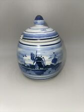 Delfts Blue Sugar Bowl With Lid Windmill Hand Painted