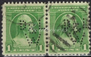 Perfins USA 1932, Sc705 2x 1c George Washington. Used D&LW - Picture 1 of 3