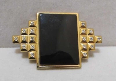 SMB Sandra Miller Burrows 黑色玻璃水晶胸针项链-增强吊坠 — 第 1/4 张图片