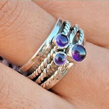 925 Sterling Silver Amethyst Gemstone Spinner Band Ring Customize Size UK H to Z