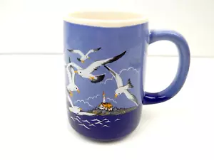 4C OTAGIRI Japan Oversize Ceramic Coffee Mug Ocean Seagulls Lighthouse Island - Picture 1 of 4