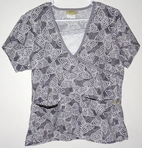 Women's Gray w/White Butterflies, Cotton/Polyester, Scrub Top in Size XS - Picture 1 of 9
