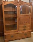 Antique Secretary Book Cabinet Cherry Wood Glass Mirror Shelves Drawers 1800s