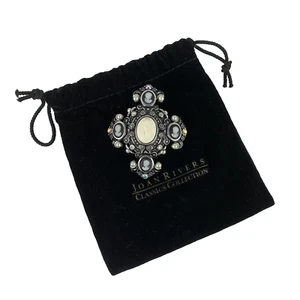 Joan Rivers Classic Collection Black And White Faux Cameo Brooch Enhancer Pearls - Picture 1 of 12