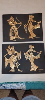 Pair Of Vintage Bamboo Straw Art Marquetry BEAUTIFUL Couple Dancing 12"×17" - Image 1 of 4