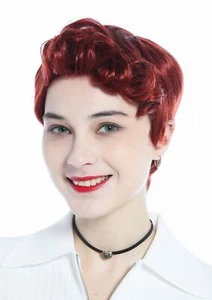 Wig Ladies Men's Unisex Short Smooth Curly Great Dark Mahogany Copper Red - Picture 1 of 6