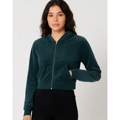 Sudadera con Capucha Charlotte Russe Terciopelo Verde Mediana Cremallera Suave Recortada Nueva con Etiquetas Foto 1 de 4