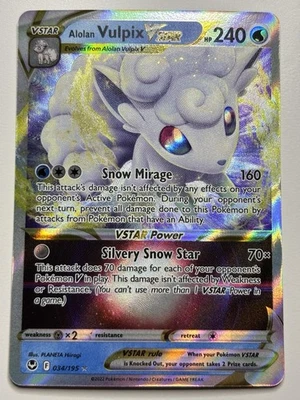 Alolan Vulpix VSTAR 034/195 Silver Tempest Holo Ultra Rare Pokemon TCG Card NM - Image 1 of 4