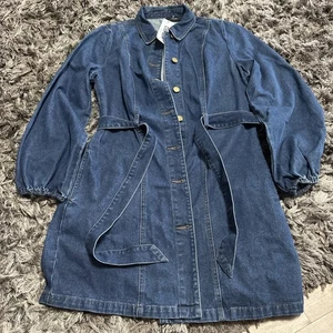 Long Sleeved Button Up Denim Dress With Tie Waist - Size 14 BNWT - Picture 1 of 6