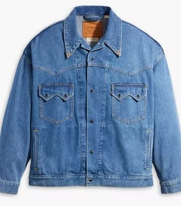 Levi’s Mens Western Denim Trucker Jacket Pearl Snap Closure Oversized Fit Size M - Picture 1 of 20