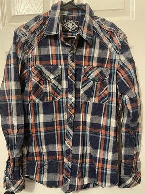 Parche a Cuadros Affliction Manga Larga Botton Up Para Hombre Talla Grande Azul Marino Foto 1 de 4