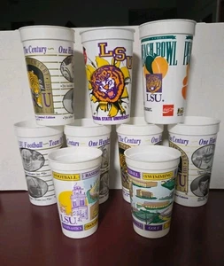 9 Vtg LSU Tigers Sports Plastic Cups Louisiana State University Souvenir 90's - Picture 1 of 6