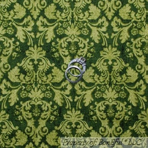 BonEful Fabric FQ Cotton Quilt VTG Green Xmas Holiday Flower Damask Toile Calico - Picture 1 of 8