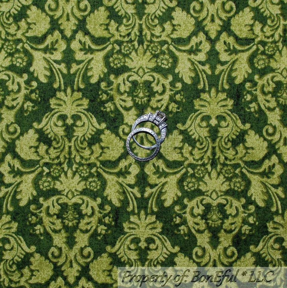 Edredón de algodón BonEful tela FQ de colección verde Navidad vacaciones flor damasco toile Calico Foto 1 de 4