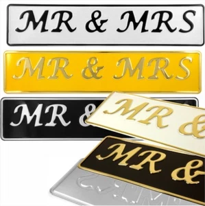 MR y MRS Novedad Boda Coche Metal Prensado Matrícula Blanco Plata Amarillo - Imagen 1 de 7