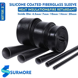 Black Silicone Varnish Fiberglass Hose Wire Insulation Heat Shield Fire Sleeving - Picture 1 of 16