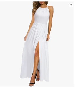 KILIG Women's Formal Wedding Guest Dresses L Spaghetti Strap Halter Neck White - Picture 1 of 6