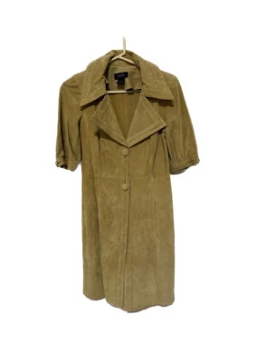 Abrigo de vestir para mujer Suzanne Somers marrón gamuza cuero manga corta talla 6 Foto 1 de 3