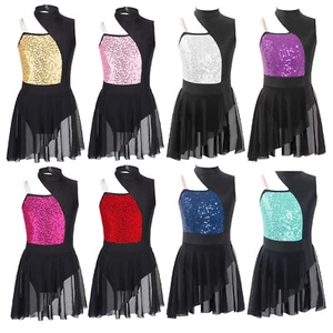 Kids Girls Shiny Sequins Ballet Dance Dress Latin Jazz Leotard Performan Costume - Picture 1 of 87
