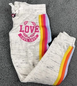 Reflex Kids Jogger Pants Size 4 S 4T Sweatpants Heather Gray Rainbow Love Heart - Picture 1 of 11