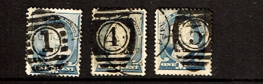 1887 U.S.CLASSIC  1c Ultra FANCY CANCELS  Lot of3 Sc#212 Used Great Numerals PMs - Image 1 of 1