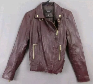 Giacca Victoria’s Secret 100% vera pelle MORBIDA bordeaux moto fibbia zip S/P - Foto 1 di 14