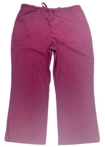 Landau Scrub Women's Large Petite LP Pants Wine Style 8335 Wide Leg EUC - Picture 1 of 4