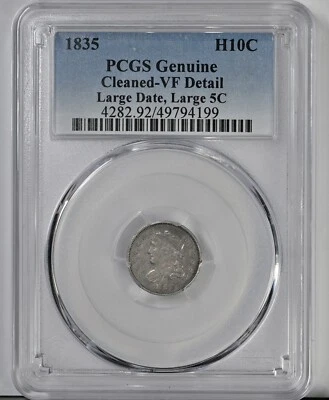 Busto de media moneda de diez centavos 1835 con tapa fecha grande 5C graduación profesional detalle moneda limpia 4282 Foto 1 de 2