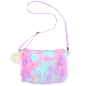 Rainbow Plush Bag Girls Furry Handbag Woman Miss Child Lady's Underarms - Picture 1 of 11