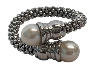 ENLACES DE LONDRES Damas Plata Esterlina 925 Estrella Polvo Perla Palanca Anillo L NUEVO - Imagen 1 de 1