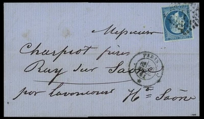 TB lettre de Paris Nap bleu sur vert type I tardif TB état pour Hte Saone signée - Photo 1/2