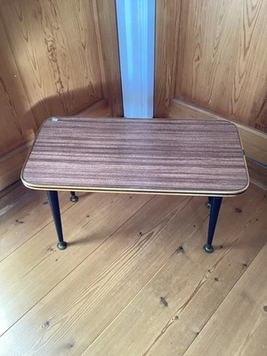 Mid Century Side Table On Dansette Legs Teak Effect Top Gold Edging - Image 1 of 4