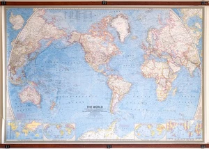 Large Vintage National Geographic World Wall Map 1965 108 x 74cm - Free Postage - Picture 1 of 5